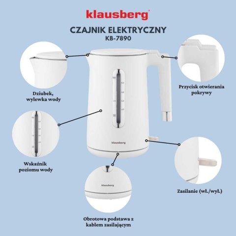 CZAJNIK ELEKTRYCZNY 1,7L KLAUSBERG KB-7890 BIAŁY