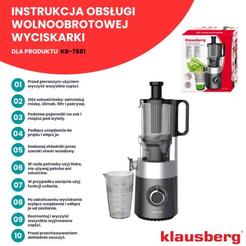 SOKOWIRÓWKA WYCISKARKA WOLNOOBROTOWA PIONOWA KLAUSBERG KB-7881