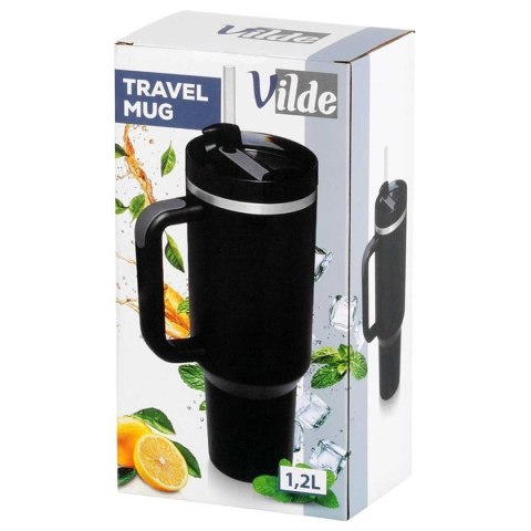 STALOWY KUBEK TERMICZNY TERMOS 1200ml Z RĄCZKĄ I SŁOMKĄ 259444