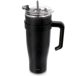 STALOWY KUBEK TERMICZNY TERMOS 1200ml Z RĄCZKĄ I SŁOMKĄ ORION 112284 CZARNY