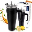 STALOWY KUBEK TERMICZNY TERMOS 1200ml Z RĄCZKĄ I SŁOMKĄ ORION 112284 CZARNY