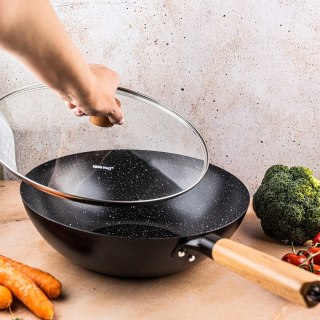 WOK Z POKRYWĄ Z POWŁOKĄ MARMURKOWĄ 30cm KINGHOFF KH-1984