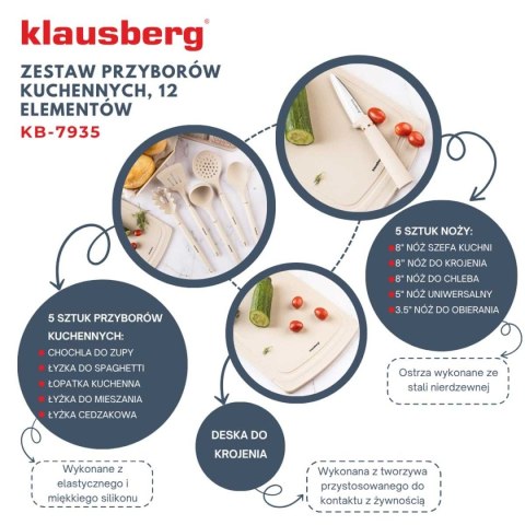 ZESTAW NOŻY I PRZYBORÓW KUCHENNYCH Z DESKĄ W STOJAKU KLAUSBERG KB-7935