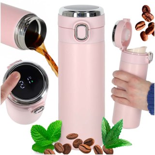 Kubek termiczny z ustnikiem termos LED 350ml róż