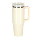 Kubek termiczny ze słomką i uchwytem termos 1200ml kremowy