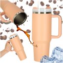 Kubek termiczny ze słomką i uchwytem termos 1200ml róż pudrowy