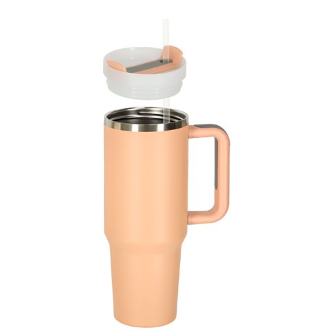 Kubek termiczny ze słomką i uchwytem termos 1200ml róż pudrowy