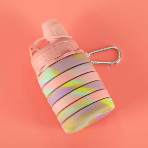 Butelka na wodę bidon silikonowy składany z uchwytem BPA FREE 500ml tęczowy