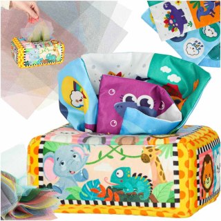 Sorter pudełko z chusteczkami sensoryczne montessori pluszowe cyfry litery