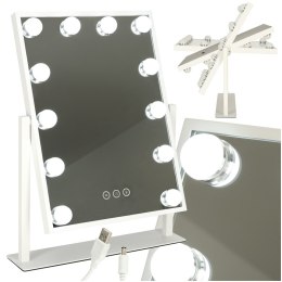 Lusterko do makijażu kosmetyczne podświetlane 12 LED Hollywood z 12 żarówkami USB 30 x 40 cm