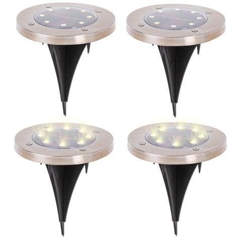 Lampy ogrodowe solarne najazdowe gruntowe czujnik zmierzchu wbijane świecący dysk 8LED 4szt. ciepły biały