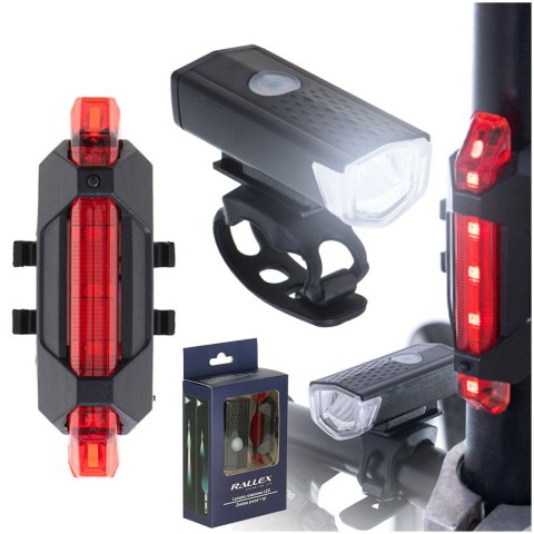 Lampka rowerowa LED RALLEX zestaw tył-przód na rower kierownicę USB