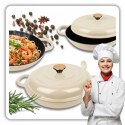 EMALIOWANY GARNEK ŻELIWNY PŁASKI 30cm 3L HAGE CREAM