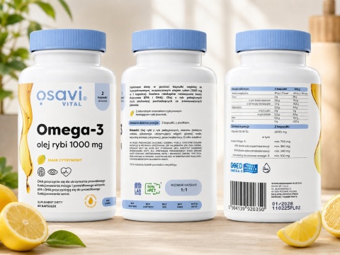 Osavi - Omega 3 Olej Rybi, 1000mg, Cytryna, 60 kapsułek miękkich