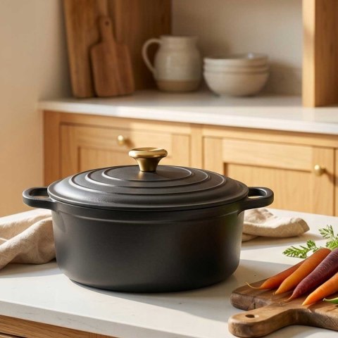 EMALIOWANY GARNEK ŻELIWNY 22cm 3L HAGE CZARNY MAT