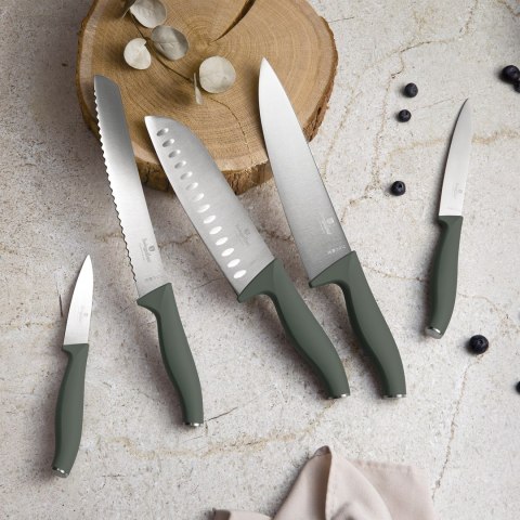 Noże kuchenne | Komplet 6 noży z listwą magnetyczną BerlingerHaus Matte Green BH-2978