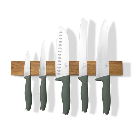 Noże kuchenne | Komplet 6 noży z listwą magnetyczną BerlingerHaus Matte Green BH-2978