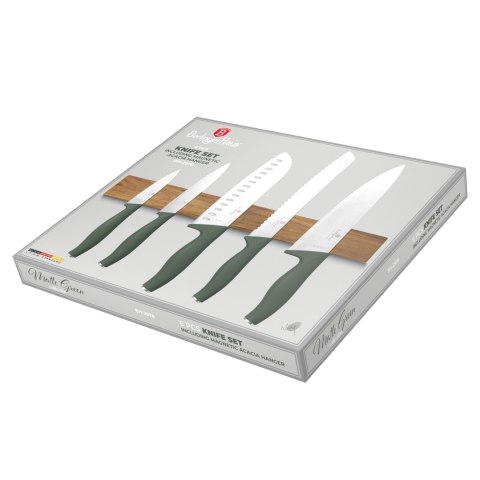 Noże kuchenne | Komplet 6 noży z listwą magnetyczną BerlingerHaus Matte Green BH-2978