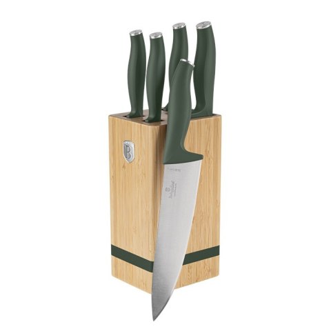 Noże kuchenne | Zestaw noży w bambusowym stojaku 5 el. BerlingerHaus Matte Green Collection BH-2751