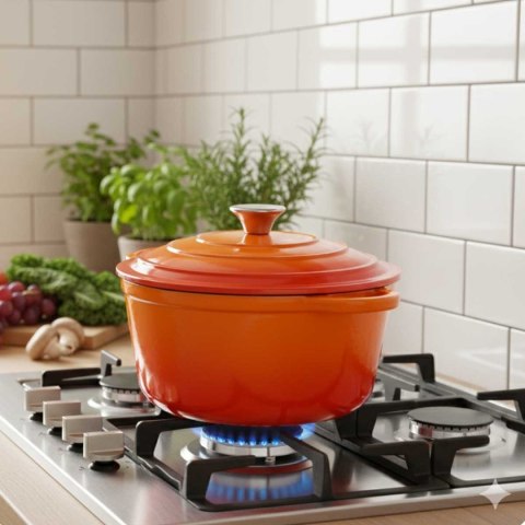 EMALIOWANY GARNEK ŻELIWNY 24cm 4L HAGE ORANGE