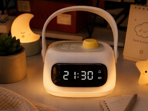 Lampka nocna led zegar cyfrowy budzik timer akumulatorowa regulacja