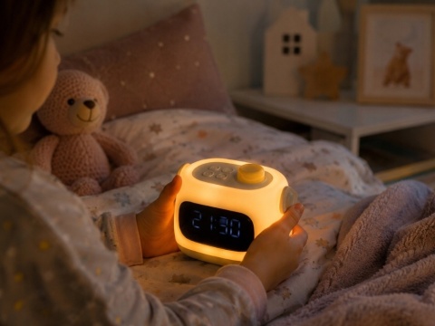Lampka nocna led zegar cyfrowy budzik timer akumulatorowa regulacja