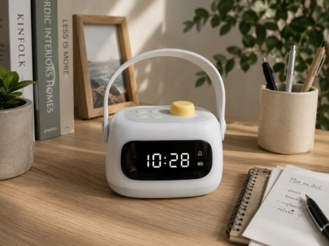 Lampka nocna led zegar cyfrowy budzik timer akumulatorowa regulacja