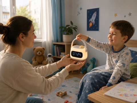 Lampka nocna led zegar cyfrowy budzik timer akumulatorowa regulacja