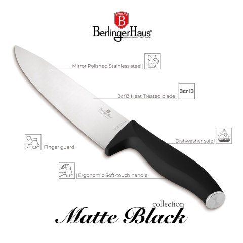 Noże kuchenne | Komplet 6 noży z listwą magnetyczną BerlingerHaus Matte Black BH-2943