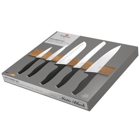 Noże kuchenne | Komplet 6 noży z listwą magnetyczną BerlingerHaus Matte Black BH-2943