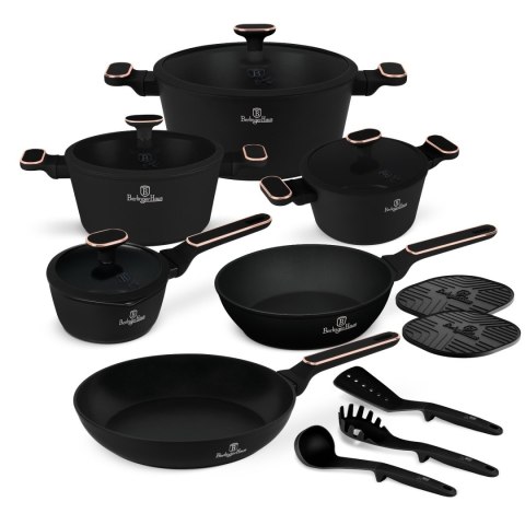 Zestaw 15 el. garnki, patelnie, akcesoria BerlingerHaus BH- 8363 | Black Rose Collection