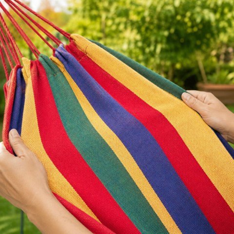 Hamak ogrodowy dwuosobowy xxl turystyczny w paski pokrowiec 200 x 150 duży