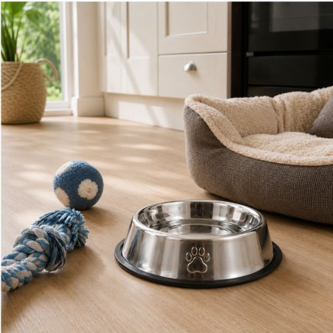 Miska metalowa dla psa kota srebrna na gumie 1,3l