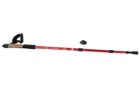 Kij nordic walking z korkową rączką kolor czerwony