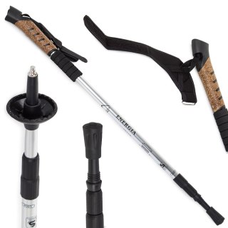 Kij nordic walking z korkową rączką kolor srebrny