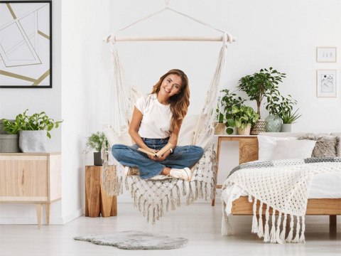 Krzesło brazylijskie hamakowe wiszące huśtawka hamak fotel poduszki boho