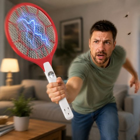 Elektryczna paletka do łapania much łapka packa na muchy komary ćmy akum.