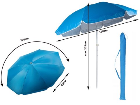 Parasol plażowy ogrodowy balkonowy duży xxl z filtrem uv 170 cm składany