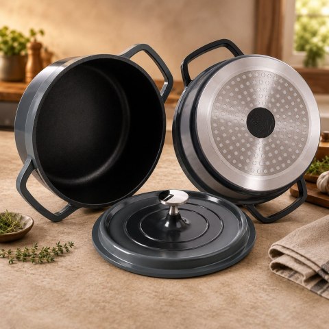 Garnek brytfanna do gotowania pieczenia non stick indukcja gaz pokrywa 2l