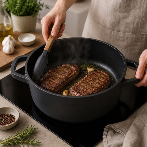 Garnek brytfanna do gotowania pieczenia non stick indukcja gaz pokrywa 4l