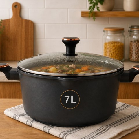 Garnek rondel głęboki z pokrywką indukcja gaz powłoka non stick 7l