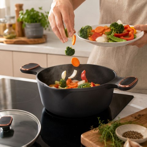 Garnek rondel głęboki z pokrywką indukcja gaz powłoka non stick 7l