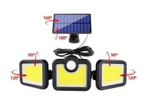 Lampa solarna z czujnikiem ruchu zmierzchu 171 led osobny panel ogrodowa