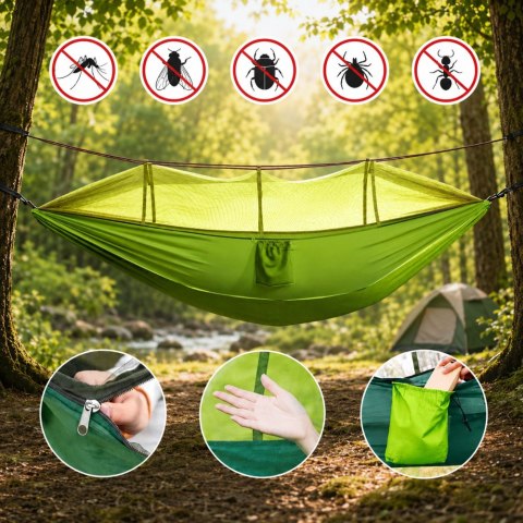 Hamak ogrodowy dwuosobowy turystyczny z moskitierą survival 250x140 wygodny