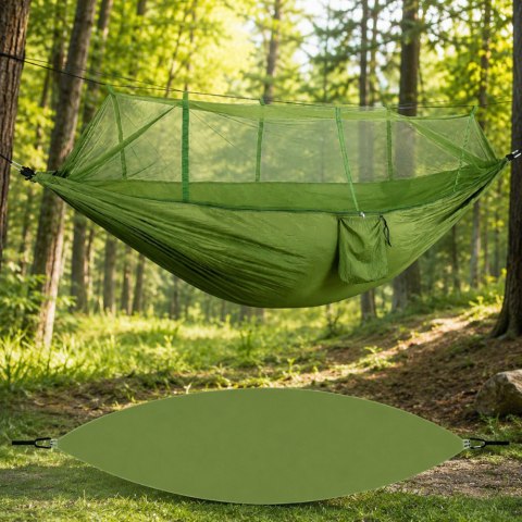 Hamak ogrodowy dwuosobowy turystyczny z moskitierą survival 250x140 wygodny