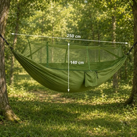 Hamak ogrodowy dwuosobowy turystyczny z moskitierą survival 250x140 wygodny