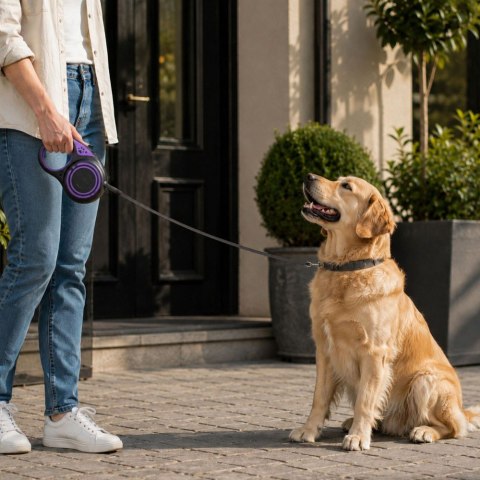 Smycz mocna automatyczna z blokadą dla psa taśma wytrzymała długa 5m 15kg