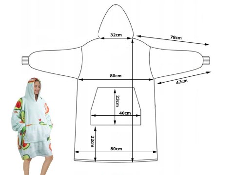 Ciepła bluza awokado koc oversize xxl 2w1 gruba futrzak miękka z kapturem