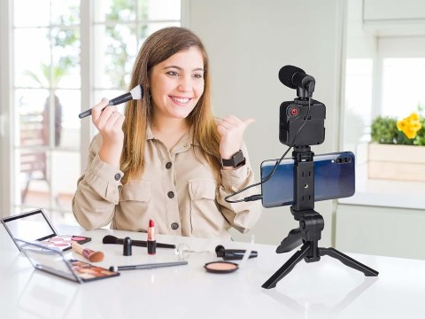 Zestaw do vlogowania statyw mikrofon do telefonu uchwyt nagrywanie filmów