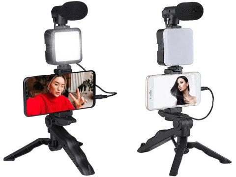Zestaw do vlogowania statyw mikrofon do telefonu uchwyt nagrywanie filmów
